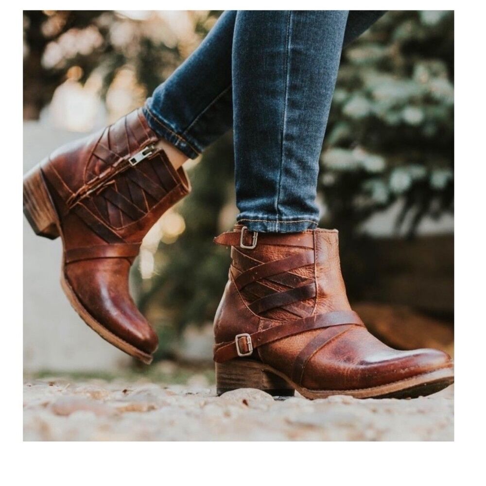 Freebird Sammi Boots Womens 7 Brown Leather Distress Belted Strapy Ankle Bootie - Picture 10 of 10